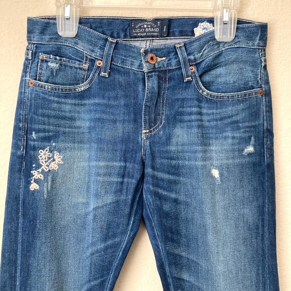 Lucky Brand Floral Embroidered Sienna Slim Boyfriend Distressed Jeans - Picture 3 of 16
